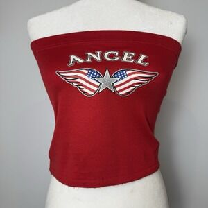 Vtg 90s/Y2K No Boundaries Tube Top‎ L/XL Red Tube Top Patriotic Wing Star Harley